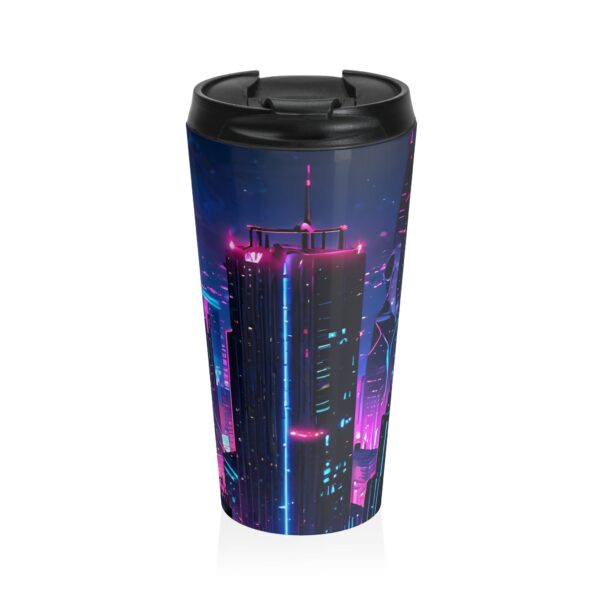 Stainless Steel Travel Mug - Cyberpunk Style Futuristic City Design