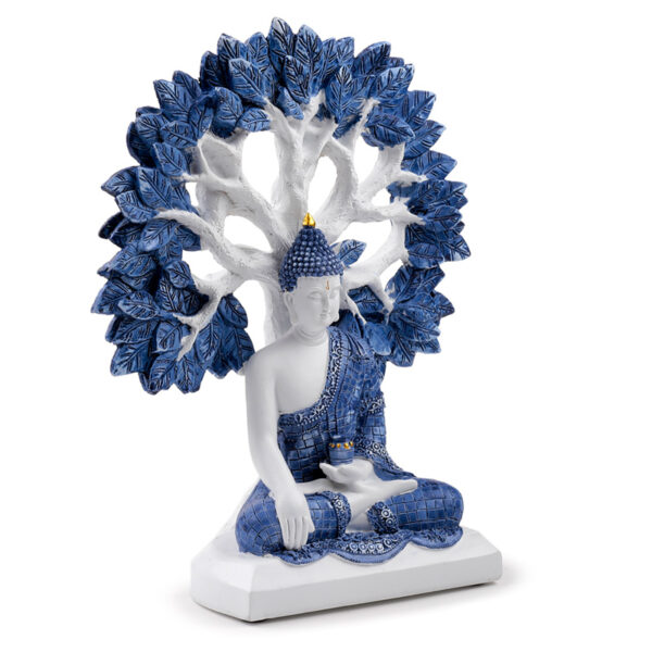 Decorative White & Blue Thai Buddha - Tree of Life