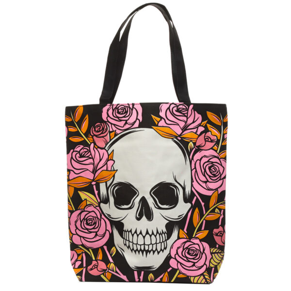 Handy Cotton Zip Up Shopping Bag - Skulls & Roses