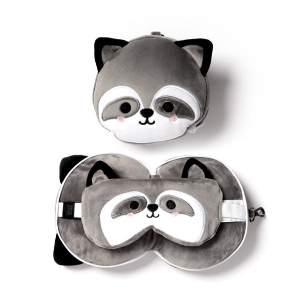 Relaxeazzz Travel Pillow & Eye Mask - Raccoon