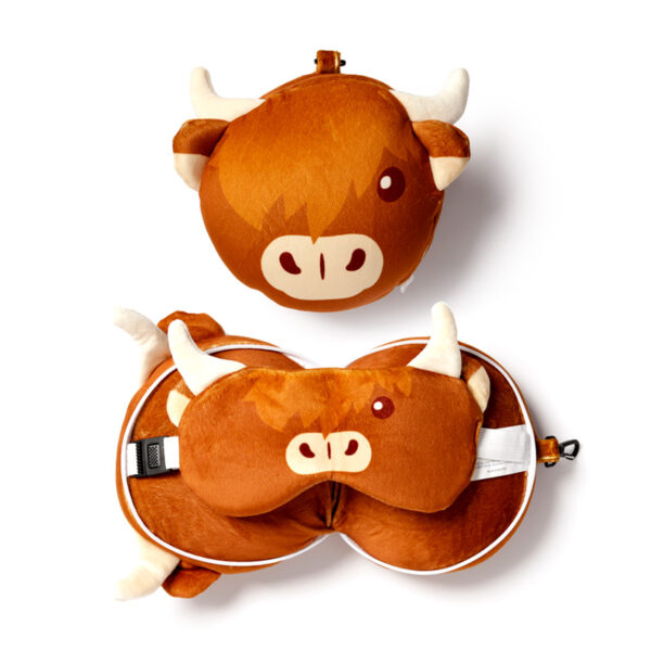 Relaxeazzz Travel Pillow & Eye Mask - Highland Coo Cow