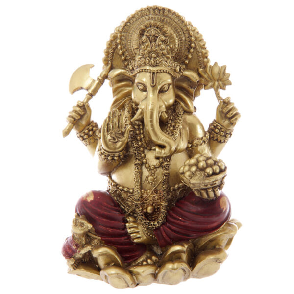 Decorative Gold and Red 16cm Ganesh Statue