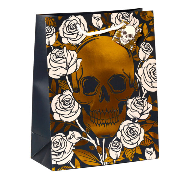 Large Gift Bag - Metallic Skulls and Roses