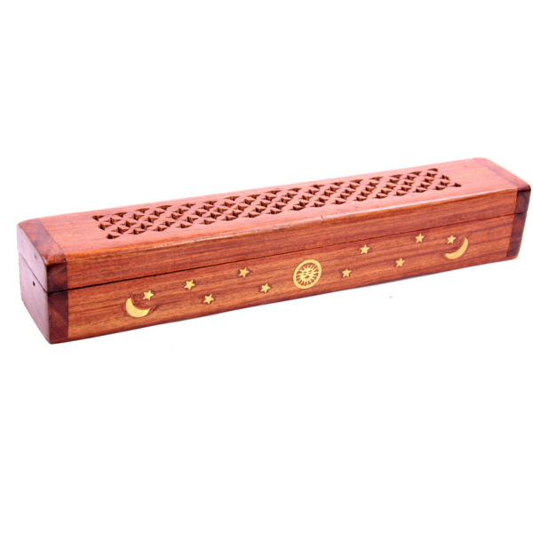 Decorative Sheesham Wood Box with Sun and Stars Design