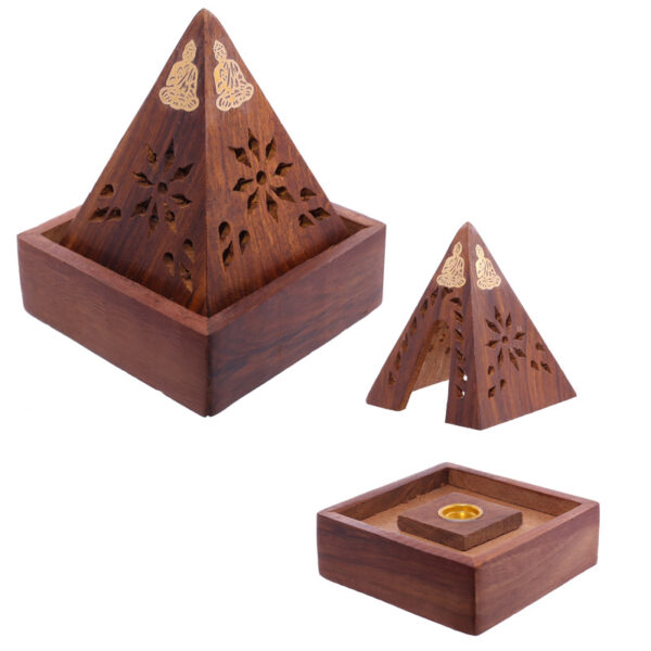 Decorative Sheesham Wood Incense Cone Pyramid Box