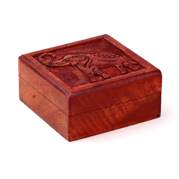 Mango Wood Carved Elephant Trinket Box