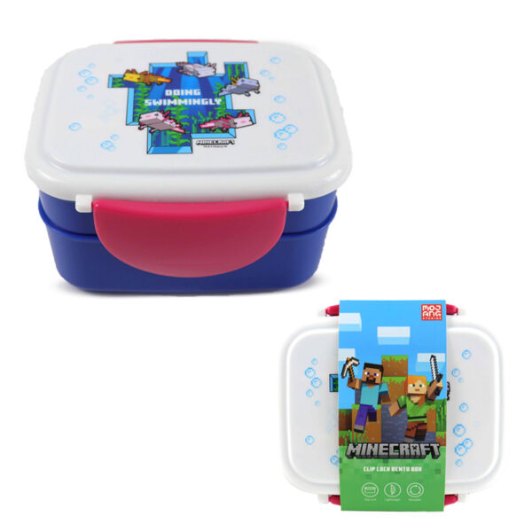 Bento Clip Lock Lunch Box with Cutlery - Minecraft Axolotl