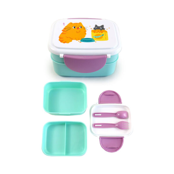 Bento Clip Lock Lunch Box with Cutlery - Bean & Co Cats