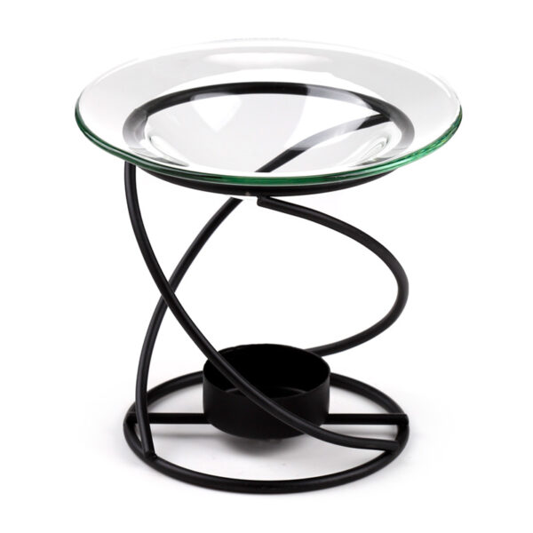 Thin Spiral Black Metal Oil & Wax Burner with Glass Dish