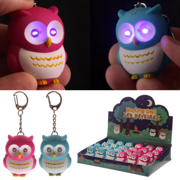 LED Light & Sound Keyring - Pink & Blue Hooting Owl