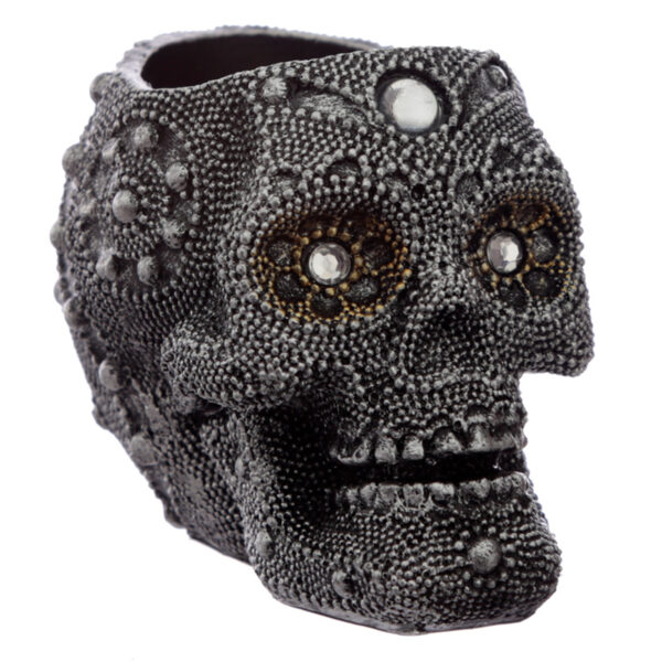 Tea Light Candle Holder - Silver Beaded Skull