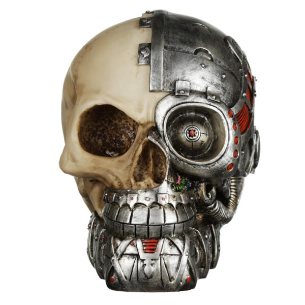 Fantasy Steampunk Skull Ornament - Half Robot Head