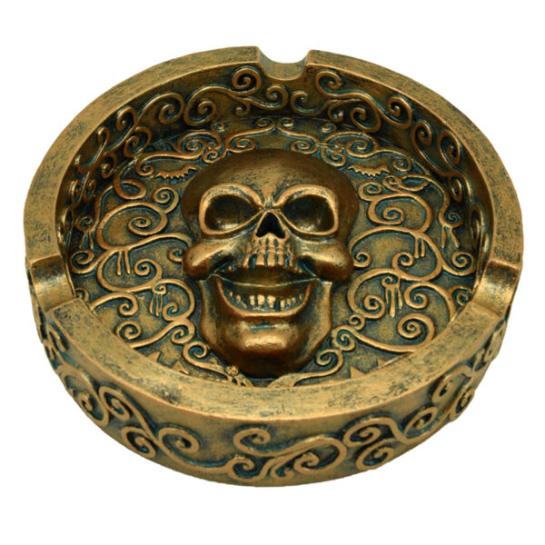 Decorative Ashtray - Metallic Brushed Gold Effect Skull