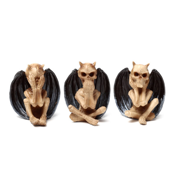 Decorative Set of 3 Ornaments - The Reaper See No Speak No Hear No Evil Winged Demons