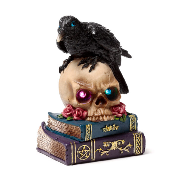 Decorative LED Ornament - Crow on Skull & Books