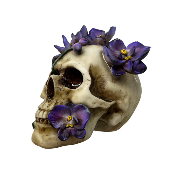 Decorative Ornament - Skull with Purple Vine Flowers