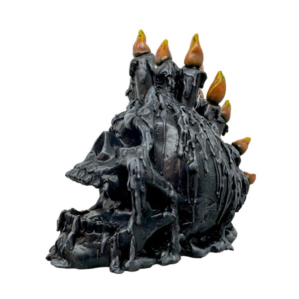 Decorative Skull Ornament – Black Screaming Skull with Candles & Melted Wax