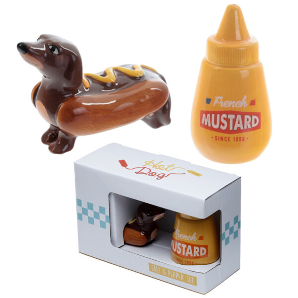 Ceramic Salt & Pepper Set - Sausage Dog & Mustard