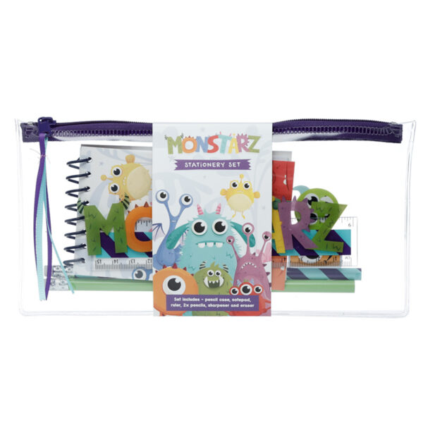 7 Piece Clear Pencil Case Stationery Set - Monstarz Monster