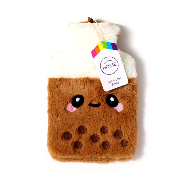 Hot Water Bottle with Plush Cover - Bubble Tea