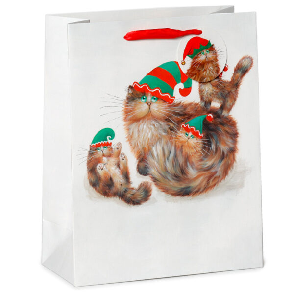 Large Christmas Gift Bag - Kim Haskins Christmas Elves Cats