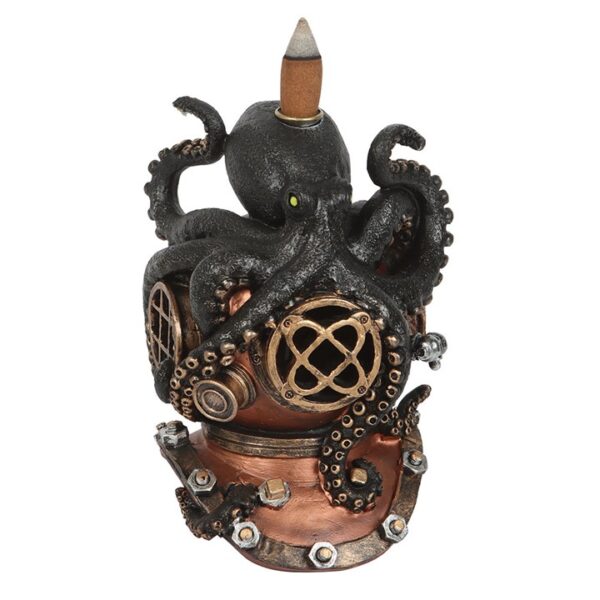 An octopus figurine with steampunk elements and a pencil on its head, creatively designed.