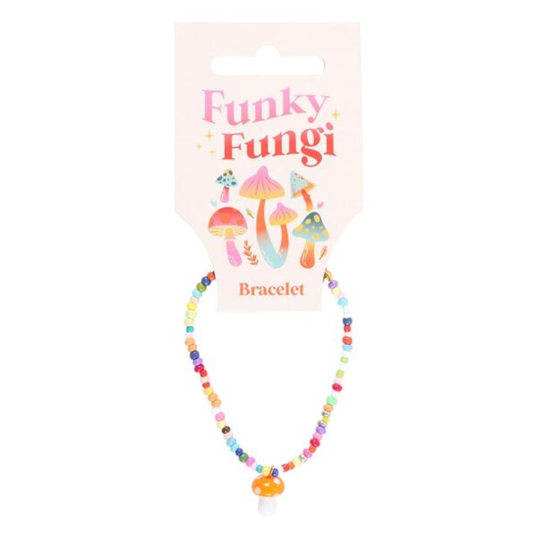 Funky Fungi bracelet featuring colorful beads and a charm, showcasing a whimsical mushroom design, 1740508624.